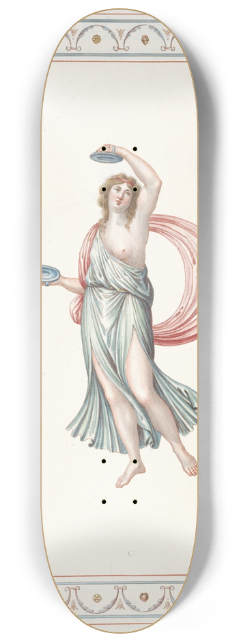 Pierre-Jean Mariette - Partially nude woman playing cymbals. 8.25 inch art skate deck