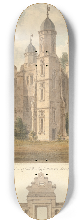 John Buckler - South West View of Old Burleigh Hall near Stamford, Lincolnshire 8.25 inch art skate deck