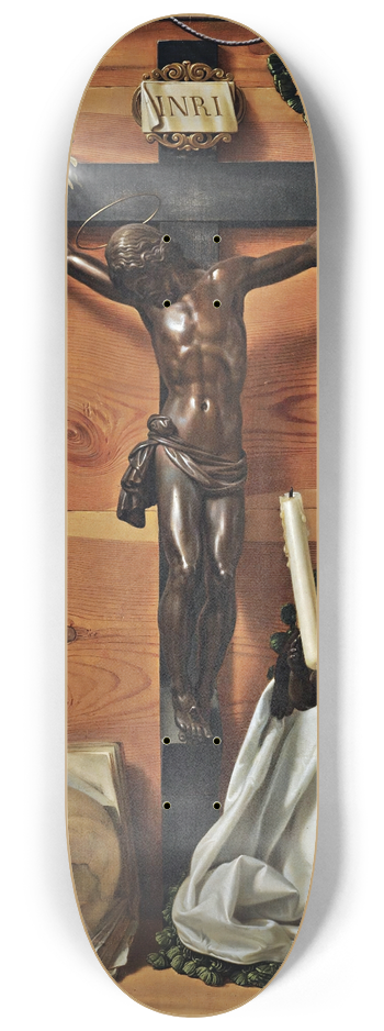 Prospero Mallerini - A Trompe Loeil Vanitas Still Life With A Bronze Crucifix 8.25 inch art skate deck