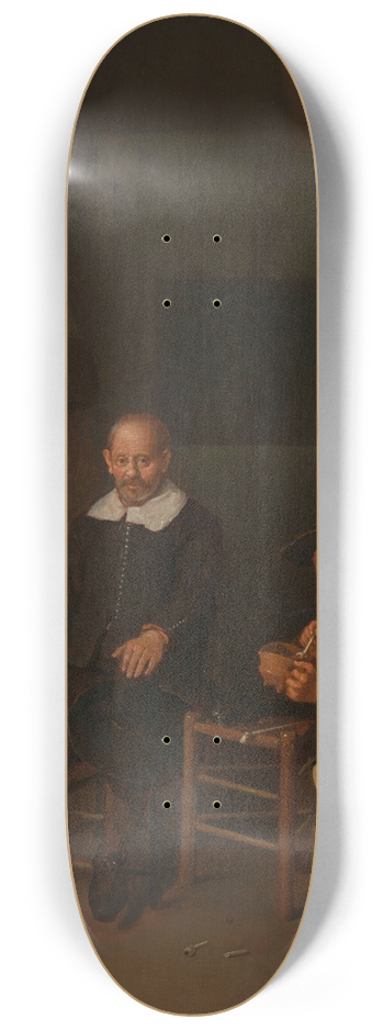 Quirijn Van Brekelenkam - Interior with Two Men by the Fireside 8.25 inch art skate deck