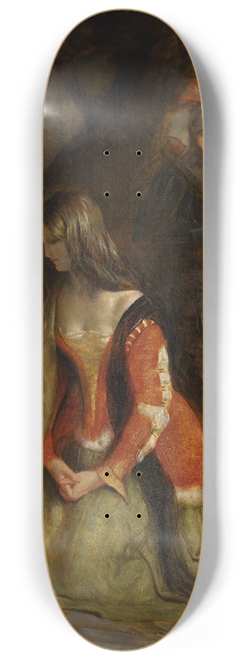 Robert Scott Lauder - A lady and her knight errant, possibly a scene fromIvanhoe 8.25 inch art skate deck
