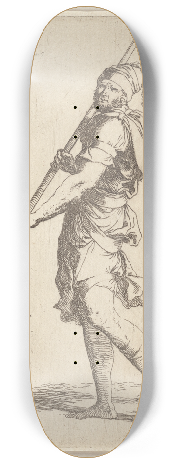 Salvator Rosa - Soldier Holding a Cane with Both Hands, Walking Toward the Left 8.25 inch art skate deck