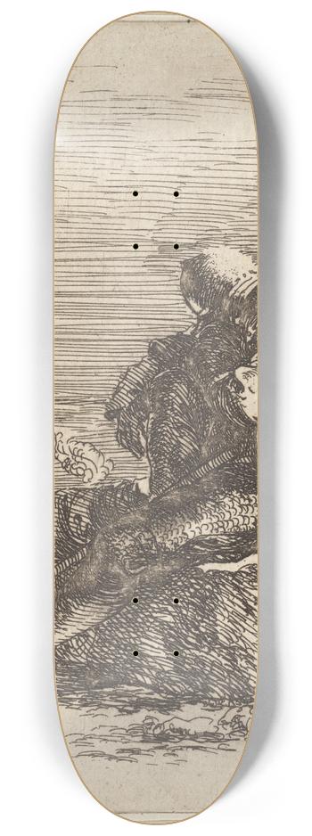 Salvator Rosa - Two Soldiers, One Seated on a Ledge, Holding a Cane 8.25 inch art skate deck