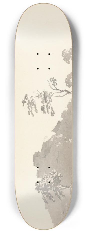 Samuel Davis - River Scene with a Fort on a hill in the middle distance 8.25 inch art skate deck