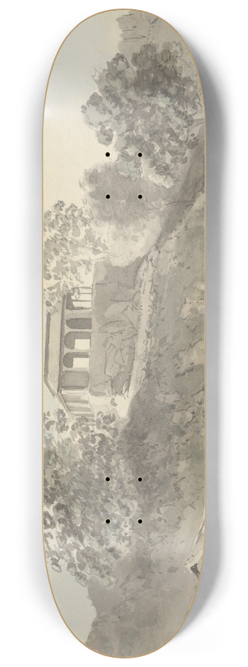 Samuel Davis - River Scene with Buildings 8.25 inch art skate deck