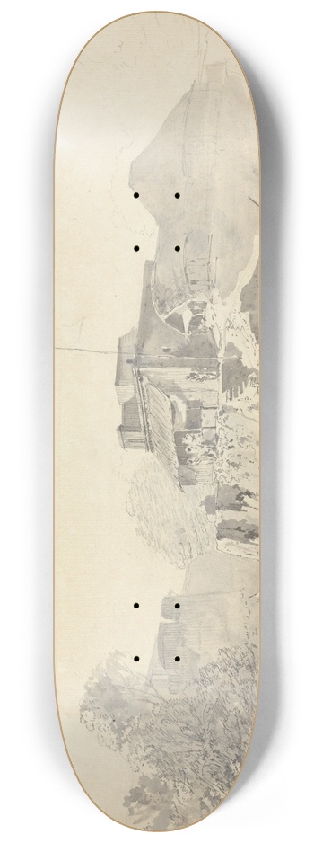 Samuel Davis - River Scene with Native Buildings 8.25 inch art skate deck