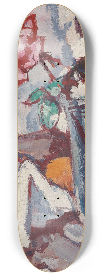 Samuel John Peploe - Pink rose in a glass vase with fruit 8.25 inch art skate deck