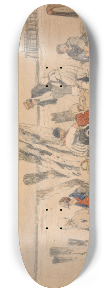 Samuel Prout - Fisherfolk on the Beach, Ostend 8.25 inch art skate deck