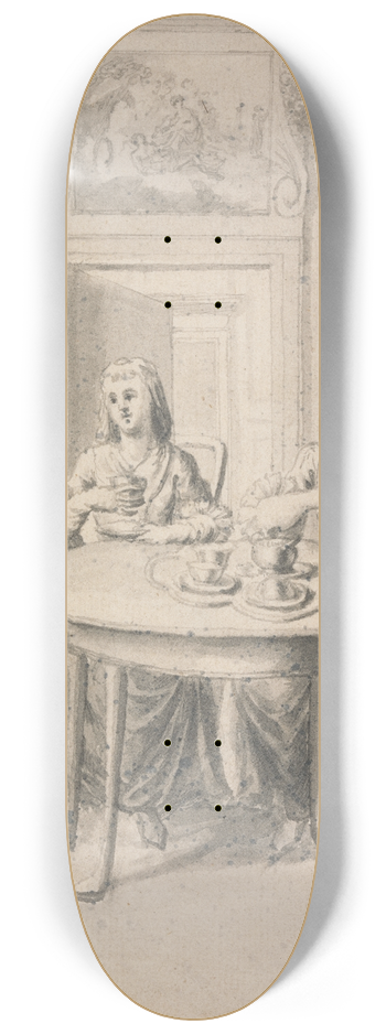 Samuel Wale - Interior Scene with Family at Tea 8.25 inch art skate deck