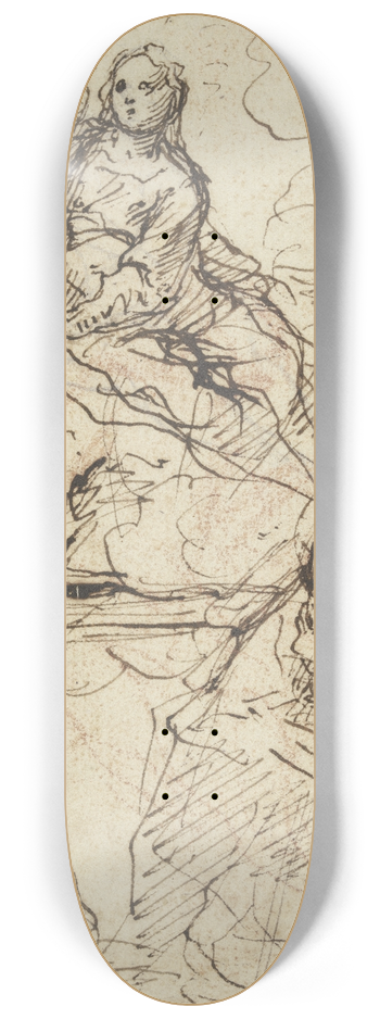 Simone Cantarini - Thronende Madonna, vor ihr ein heiliger Bischof und ein weiterer Heiliger 8.25 inch art skate deck