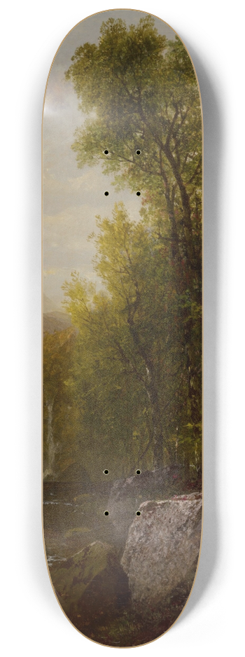 John Frederick Kensett - Fishing Near A Forest Waterfall 8.25 inch art skate deck
