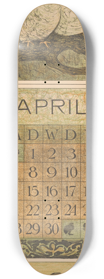 Theo van Hoytema - Kalenderblad april met twee duiven 8.25 inch art skate deck