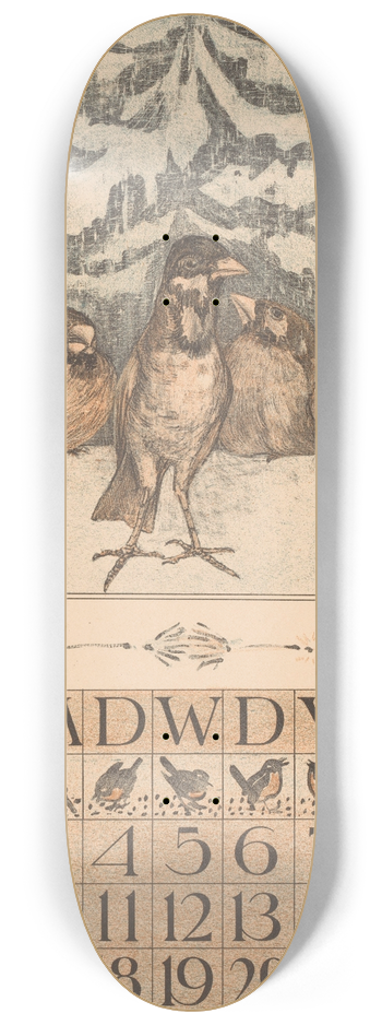Theo van Hoytema - Kalenderblad december met mussen in de sneeuw 8.25 inch art skate deck