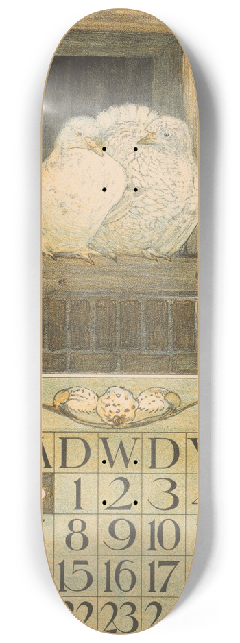 Theo van Hoytema - Kalenderblad maart met twee witte duiven 8.25 inch art skate deck