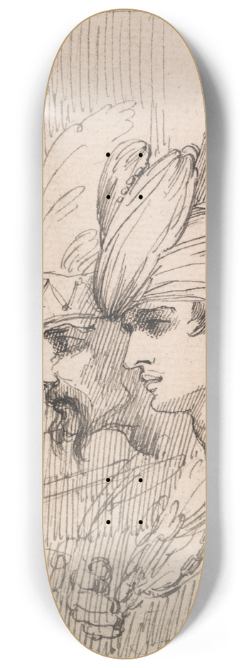 John Hamilton Mortimer - Two Heads in a Roundel 8.25 inch art skate deck