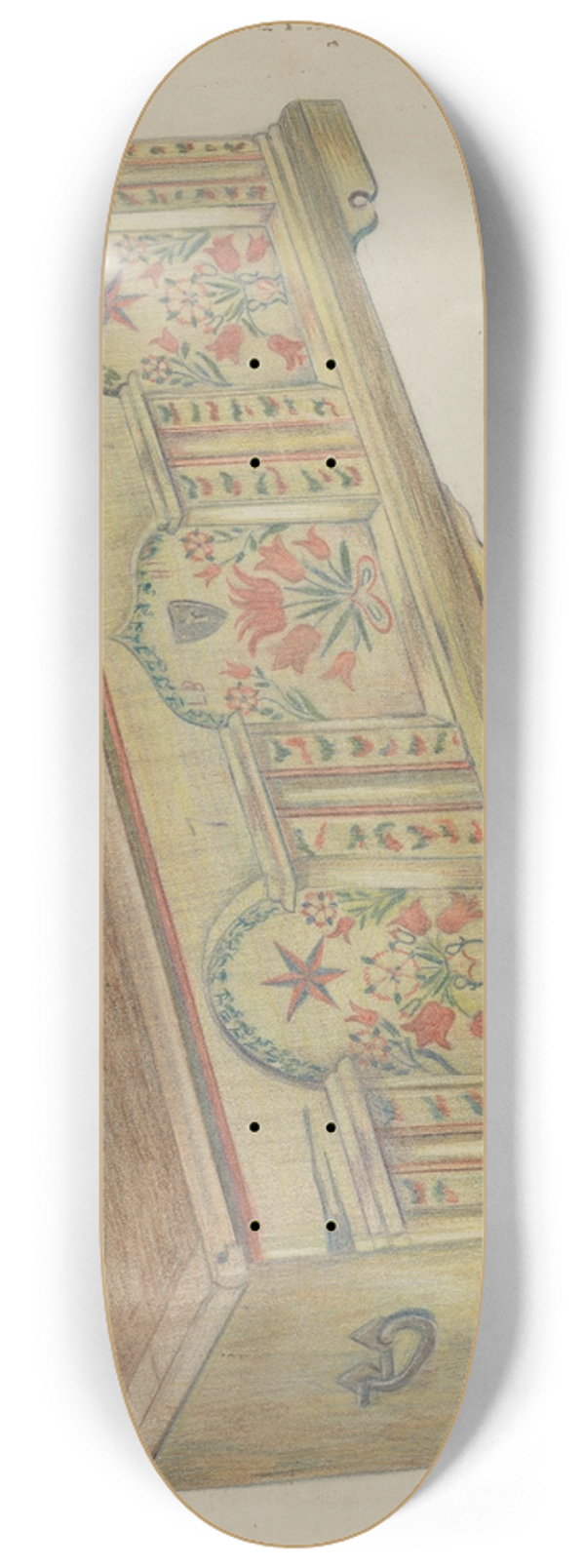 American 20th Century - Pa. German Chest 8.25 inch art skate deck