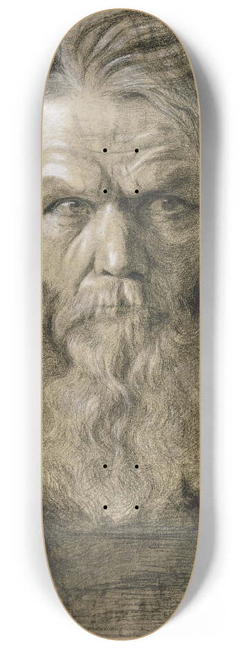 Victor Mller - Brtiger alter Mann mit ppigem Haupthaar in Vorderansicht, den Blick nach rechts gerichtet 8.25 inch art skate deck