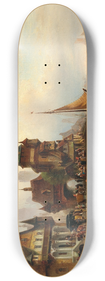 Wilhelm Alexander Meyerheim - A lively scene in the harbour 8.25 inch art skate deck