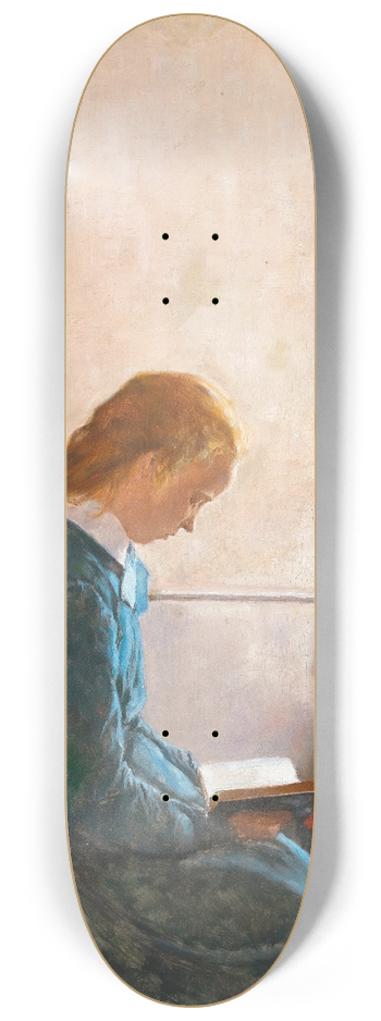 Wilhelm Holter - A Girl with a Book 8.25 inch art skate deck