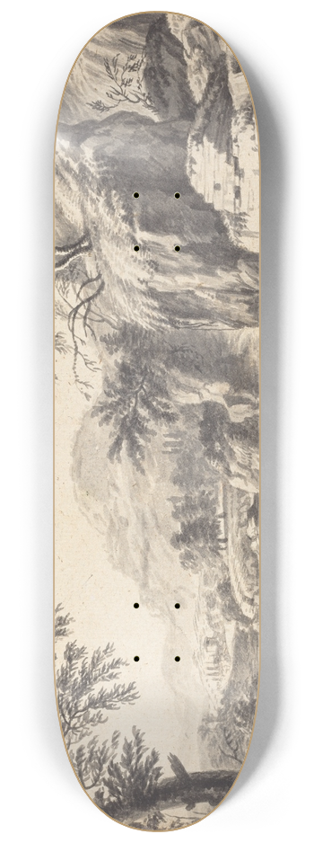 Wilhelm von Bemmel - Classical Landscape with a Waterfall 8.25 inch art skate deck