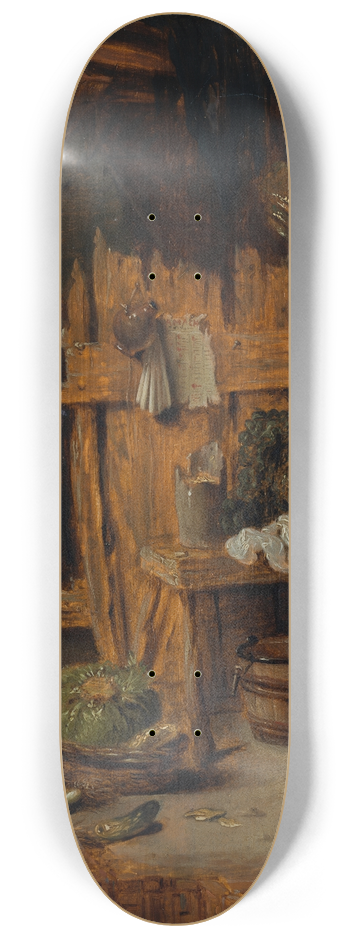 Willem Kalf - Kitchen Interior with Woman by the Hearth 8.25 inch art skate deck