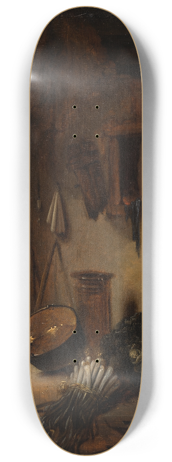Willem Kalf - Kitchen Interior with Woman sweeping 8.25 inch art skate deck