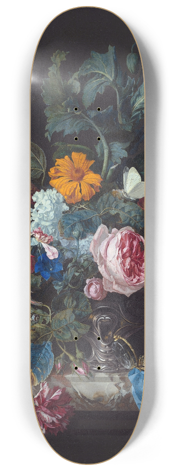 Willem van Aelst - Flower Still Life with a Timepiece 8.25 inch art skate deck