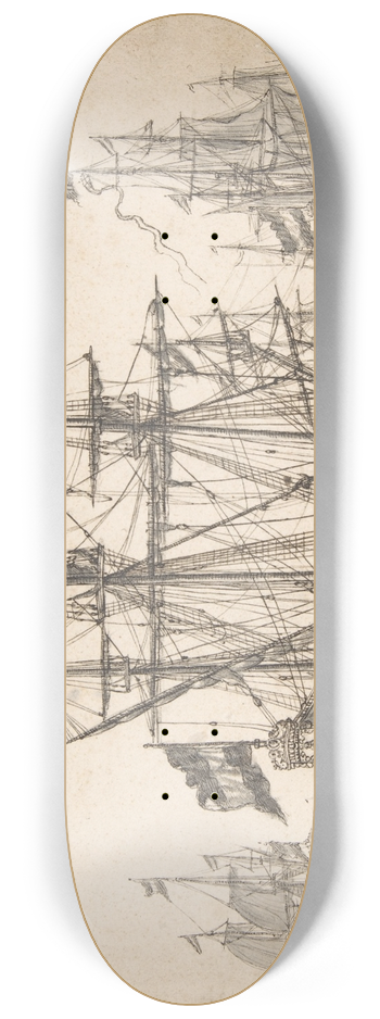 Willem van de Velde the Elder - Dutch Men Of War At Anchor 8.25 inch art skate deck