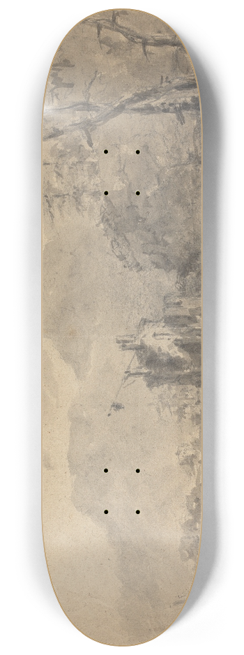William Gilpin - River Landscape with Castles 8.25 inch art skate deck