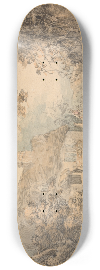 William Henry Pyne - Cottage and Foot Bridge 8.25 inch art skate deck
