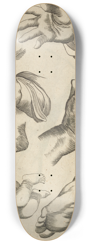 William Salmon - Plate V: Artist study of hands and feet 8.25 inch art skate deck