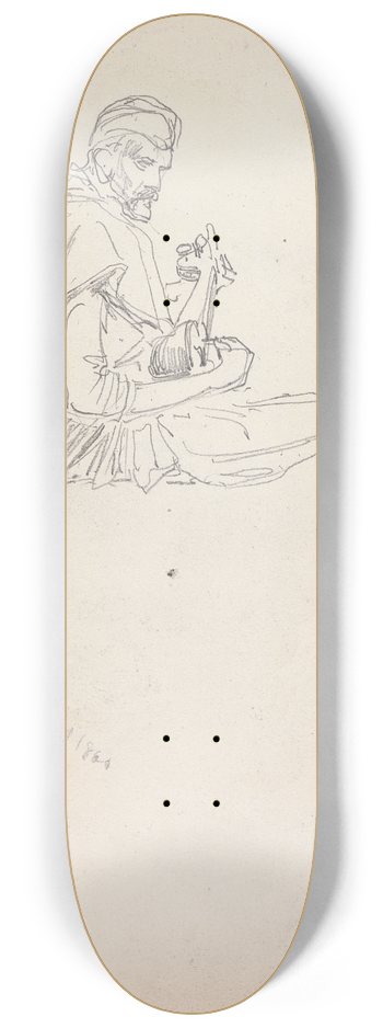 William Simpson - Study of a Rababi Musician, Amritsar 8.25 inch art skate deck