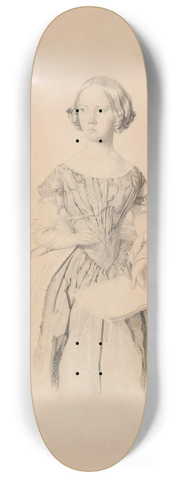 William Strutt - Young woman holding a book 8.25 inch art skate deck