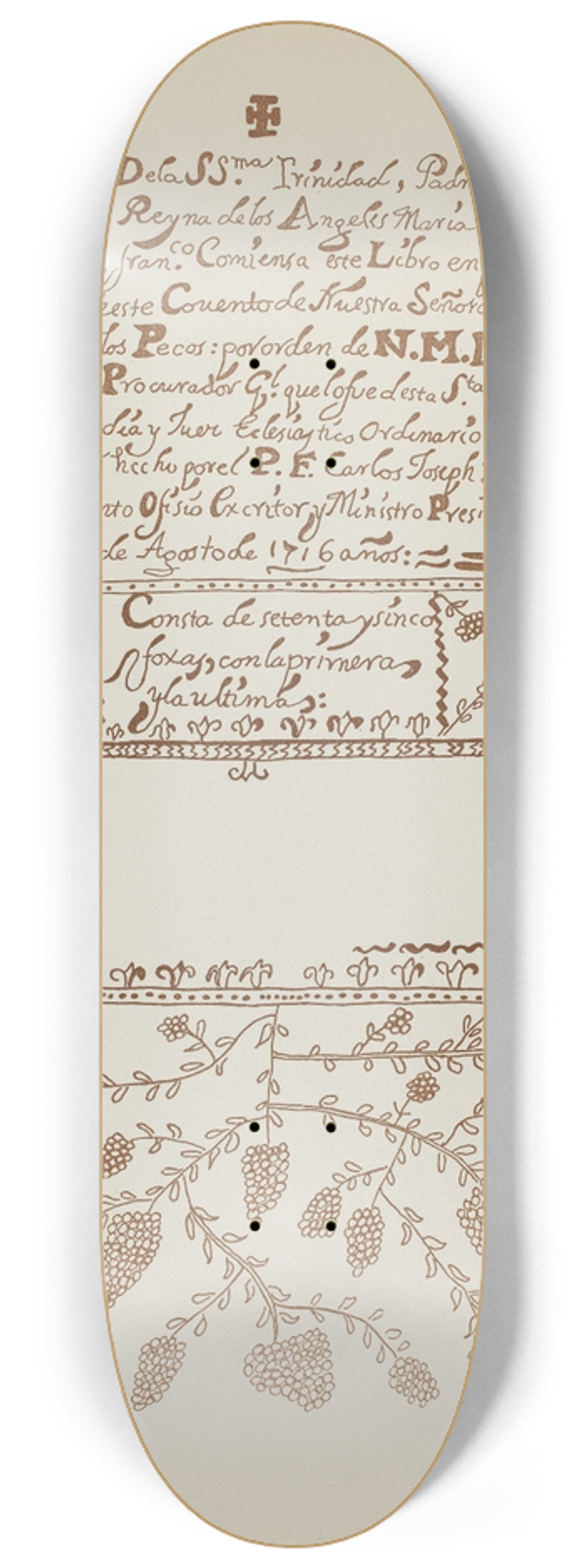 American 20th Century - Plate 3  Pecos Book of Visitations  From Portfolio Spanish Colonial Designs of New Mexico 8.25 inch art skate deck