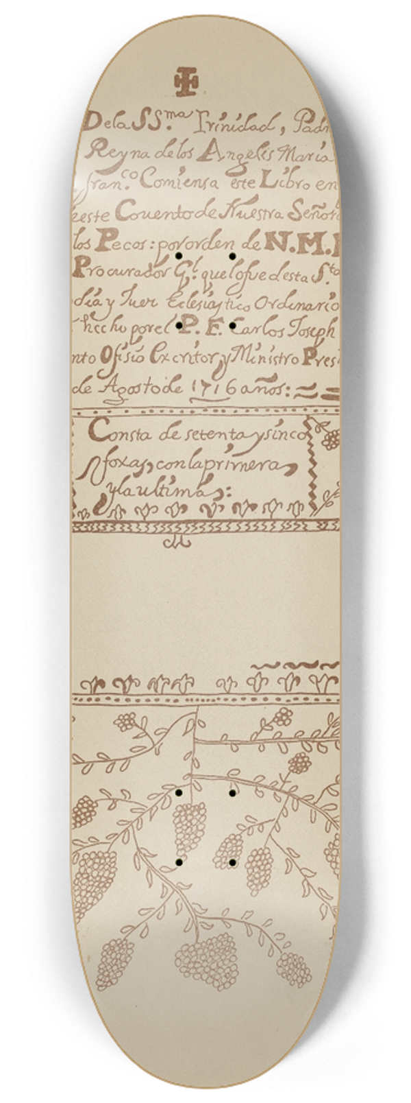 American 20th Century - Plate 3  Pecos Book of Visitations  From Portfolio Spanish Colonial Designs of New Mexico 8.25 inch art skate deck