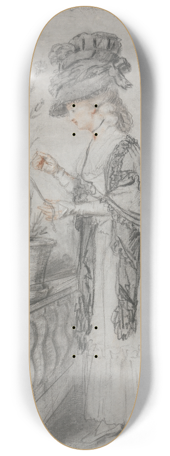 John Raphael Smith - Lady on a Terrace Tending a Carnation Plant 8.25 inch art skate deck