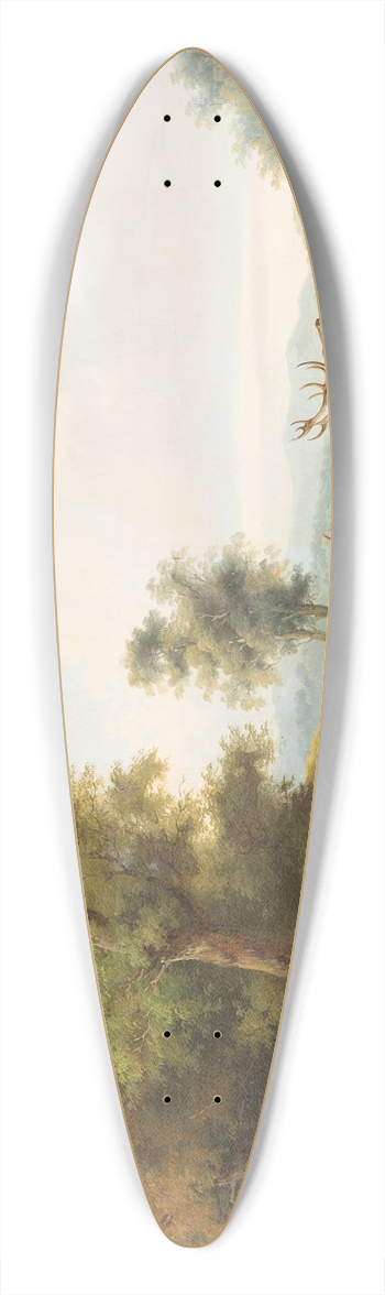 Franz Barbarini - Landscape with fighting stags 39.3 inch art pintail longboard deck