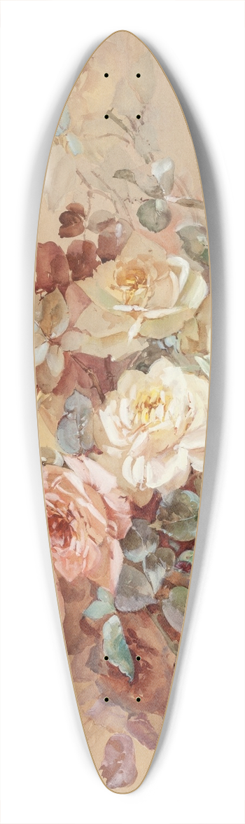 Franz Bischoff - Pink and Yellow Roses 39.3 inch art pintail longboard deck