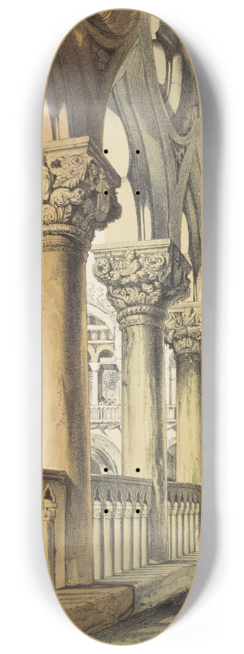 John Ruskin - Examples of Architecture of Venice  The Ducal Palace, Renaissance Capitals of the Loggia 8.25 inch art skate deck