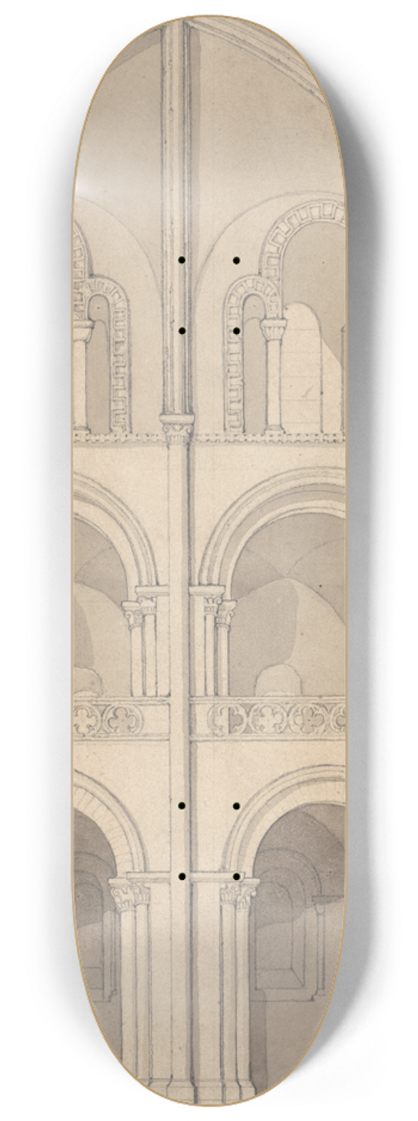 John Sell Cotman - Perspective Elevation of Part of the Abbey Church of Saint Stephen at Caen, Normandy 8.25 inch art skate deck