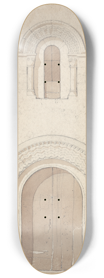 John Sell Cotman - West Doorway and Window in the Church of Ham near Valognes, Normandy 8.25 inch art skate deck