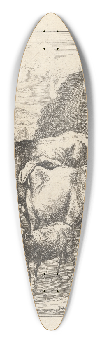 George Bickham the Younger - Two cows and two sheep in a stream 39.3 inch art pintail longboard deck