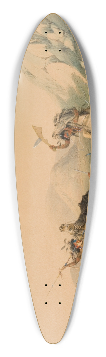 George Catlin - Attacking the Grizzly Bear 39.3 inch art pintail longboard deck