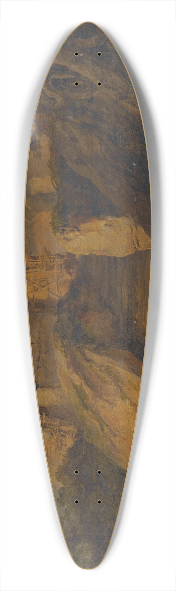 George Chinnery - Figures Washing In A River With Thatched Huts Behind, Bengal, India 39.3 inch art pintail longboard deck