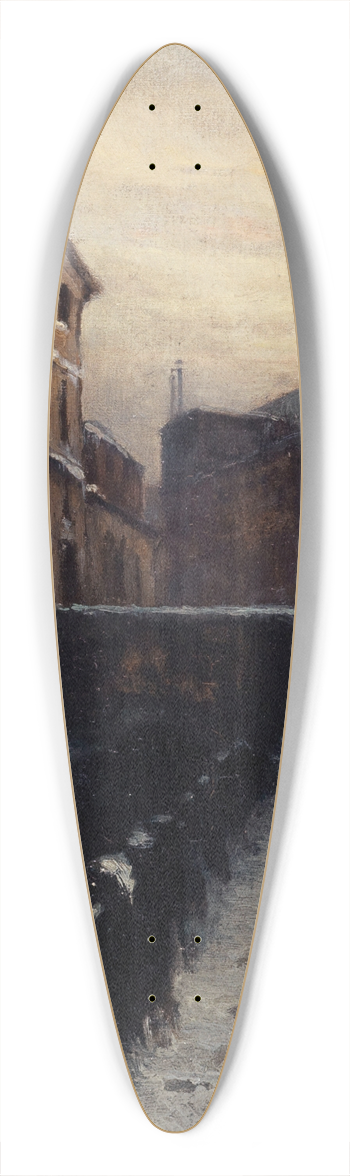 Germain Eugne Bonneton - Vue de la Bivre, ruelle des Gobelins (effet de neige) 39.3 inch art pintail longboard deck