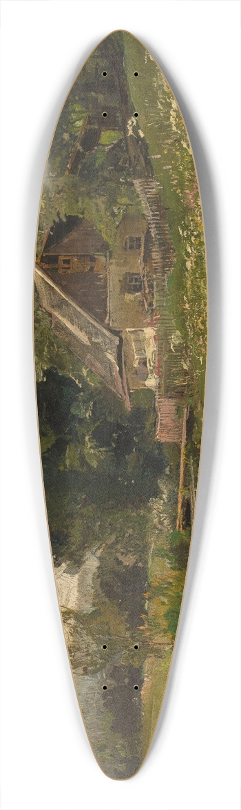 Gertrud Staats - Cottage at a creek 39.3 inch art pintail longboard deck