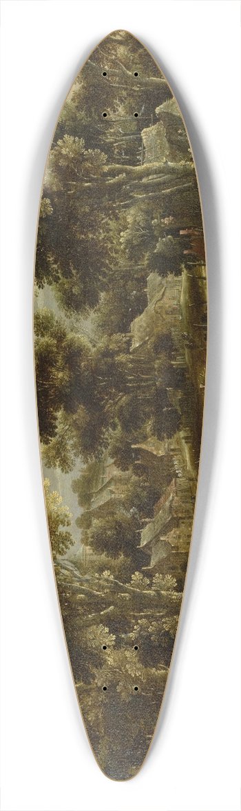 Gillis Claesz. de Hondecoeter - Forest Landscape with Village 39.3 inch art pintail longboard deck