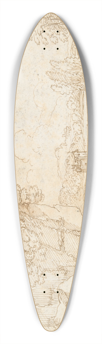 Giovanni Francesco Grimaldi - Cliffs at Riverbank withFishermen 39.3 inch art pintail longboard deck