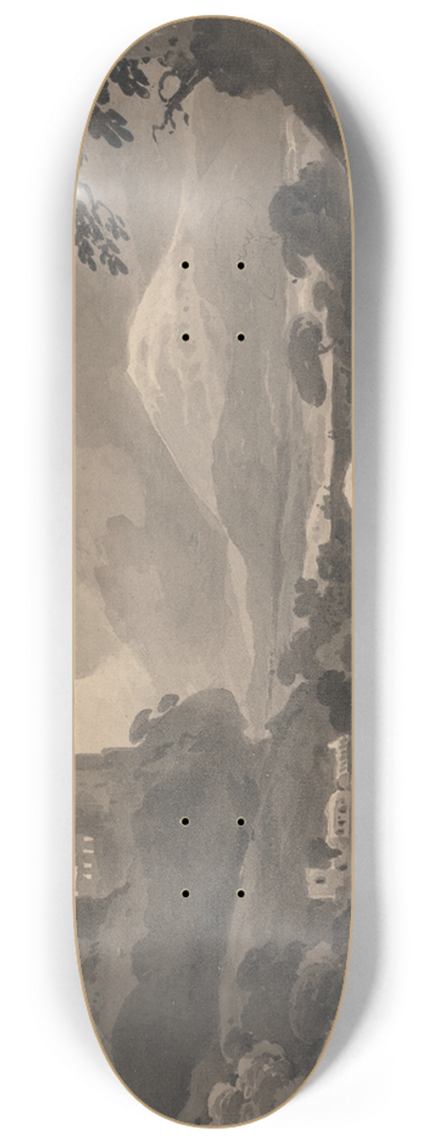 John Varley - Mountain Landscape with Castle Ruins on a Cliff 8.25 inch art skate deck