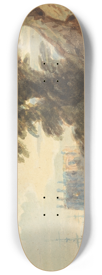 John Varley - River Landscape with Figures 8.25 inch art skate deck